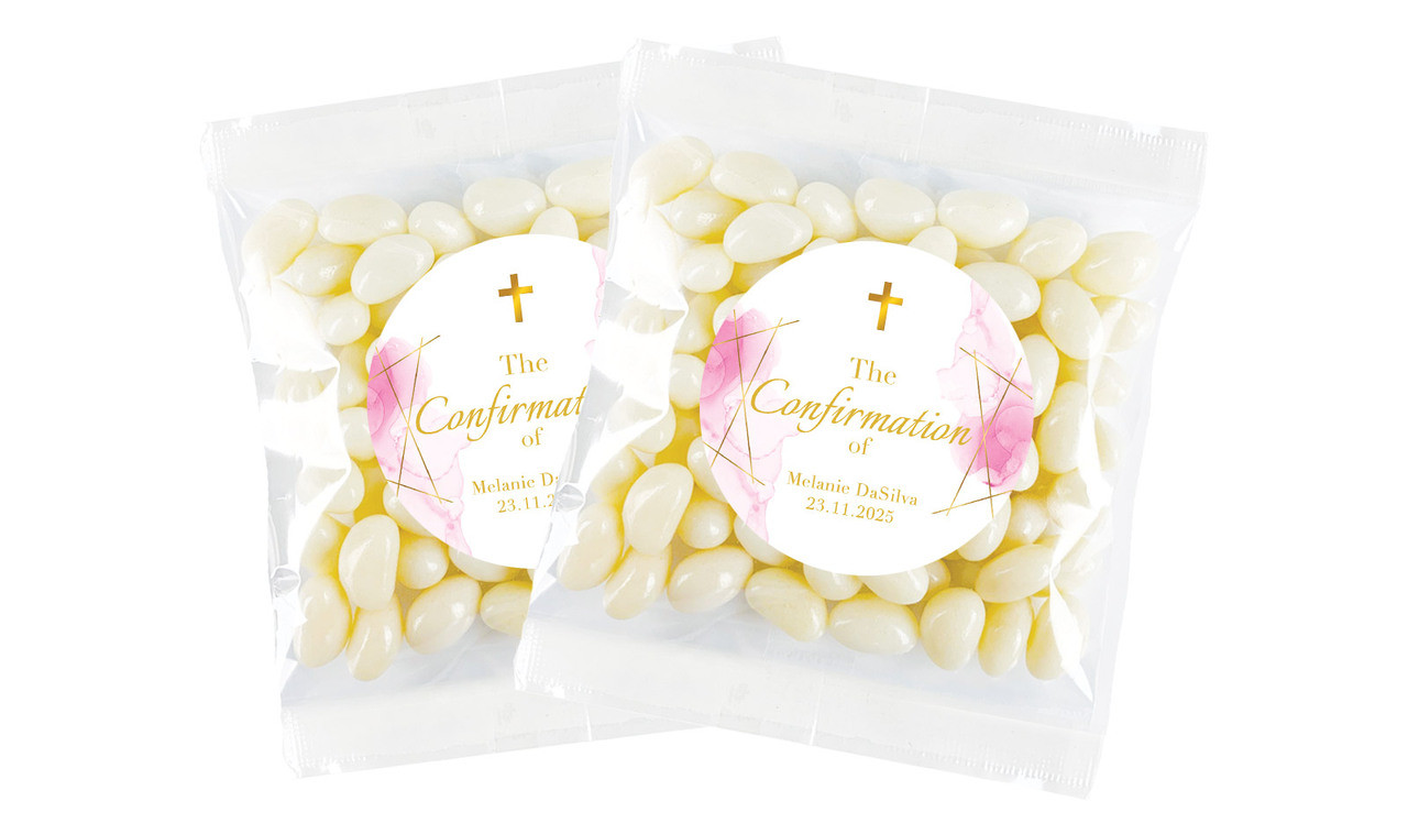 Pink Watercolour with Gold Confirmation Personalised Lolly Bag
