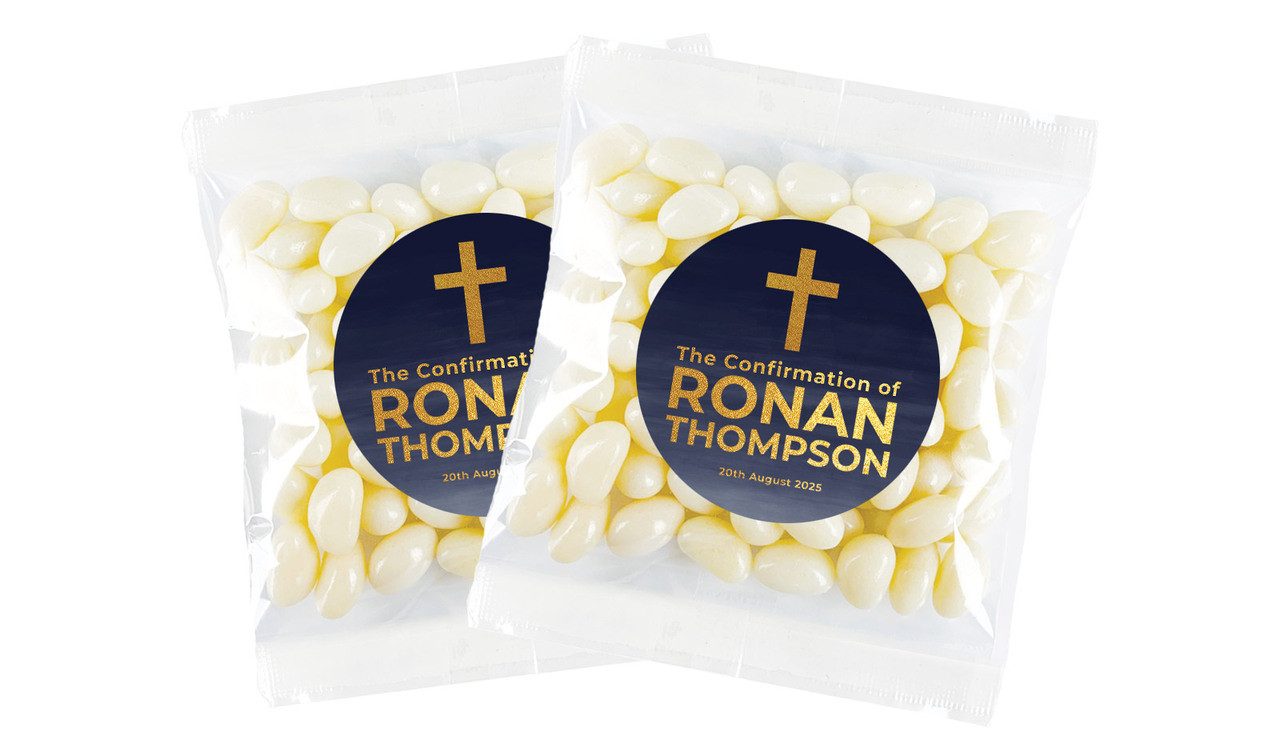 Navy Blue Watercolour Confirmation Personalised Lolly Bag