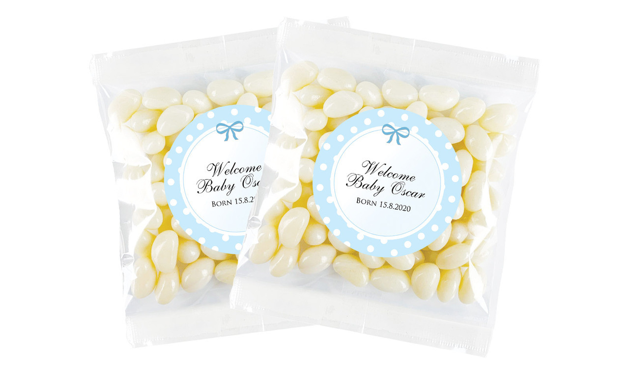 Polkadot Blue Birth Announcement Personalised Lolly Bag