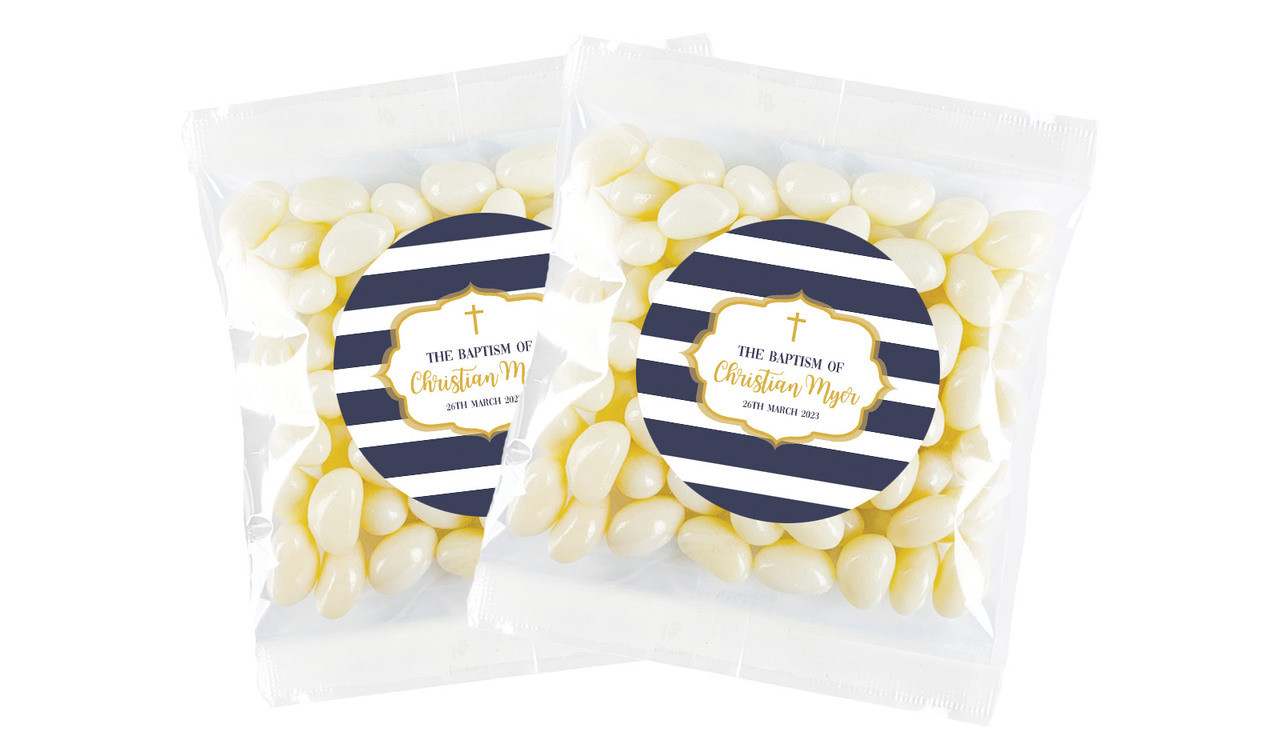 Bold Stripe And Gold Christening Personalised Lolly Bag