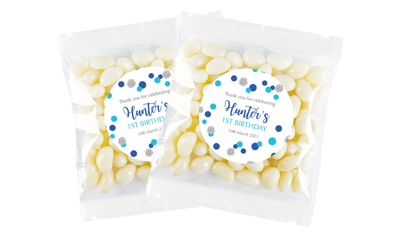 Confetti In Blue And Silver Personalised Lolly Bag (Choice Of Fillings)