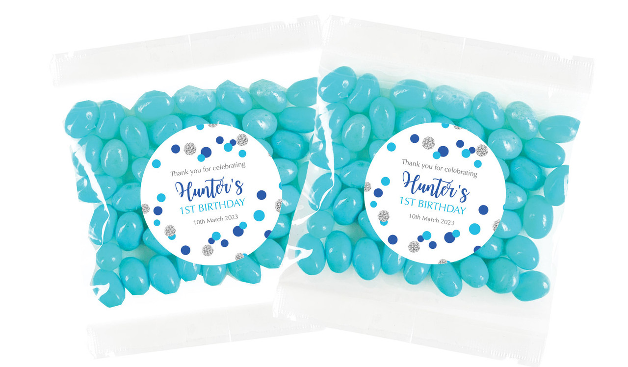 Confetti In Blue And Silver Personalised Lolly Bag (Choice Of Fillings)