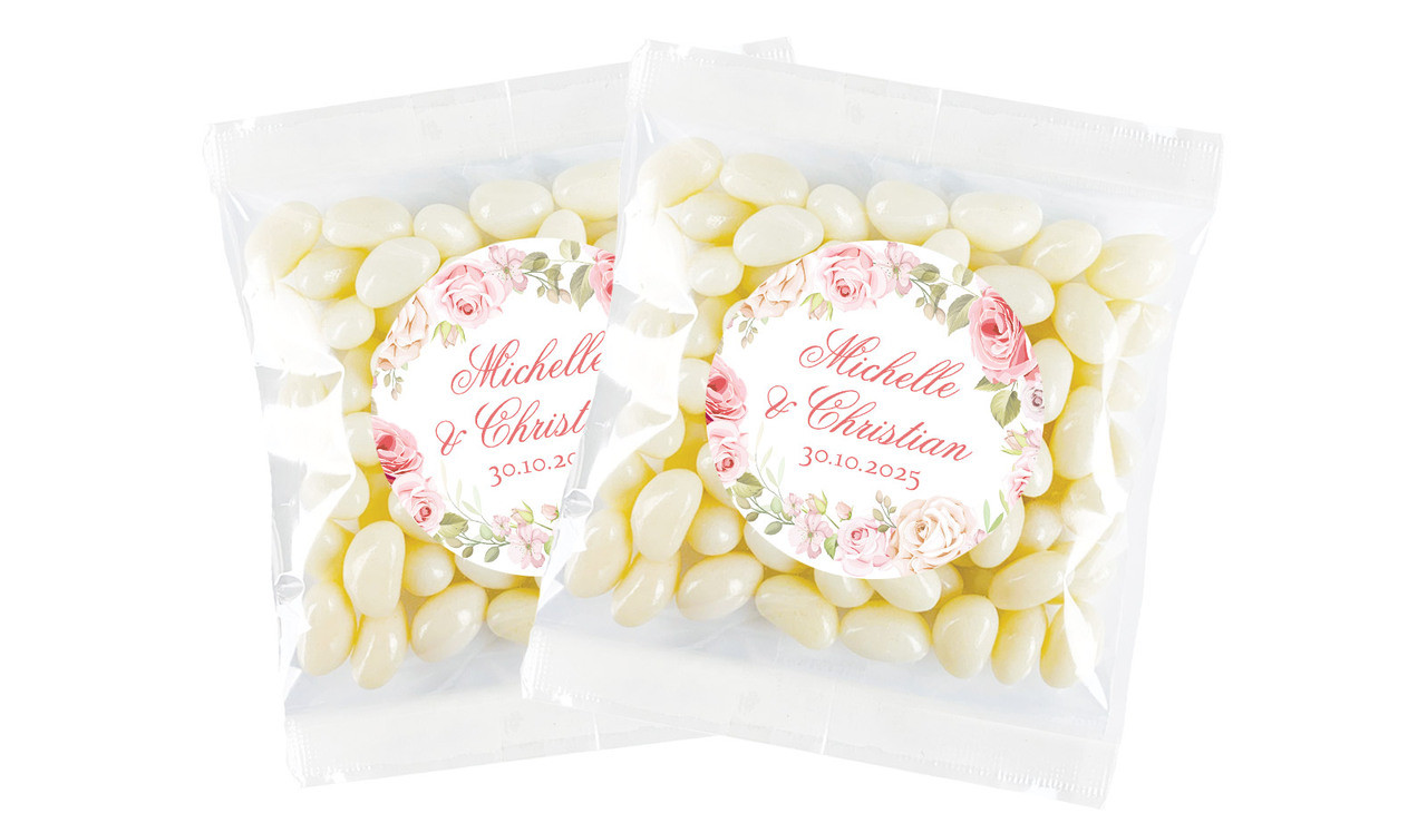 Classic Rose Border Personalised Jelly Bean Bag Favour
