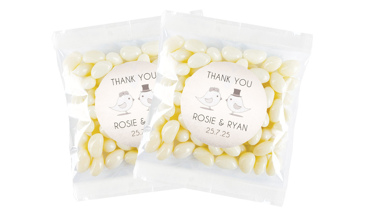 Sepia Love Birds Personalised Jelly Bean Bag Favour