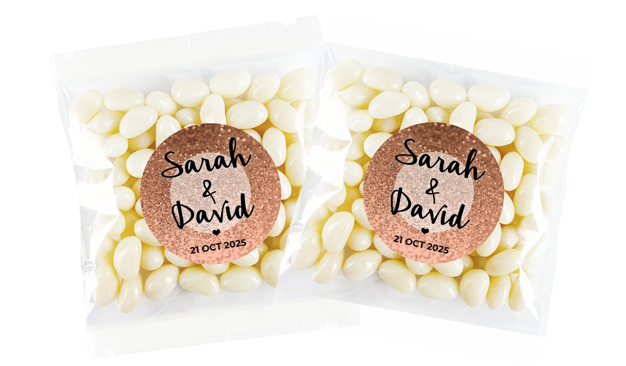 Glitter Rose Gold Personalised Jelly Bean Bag Favour