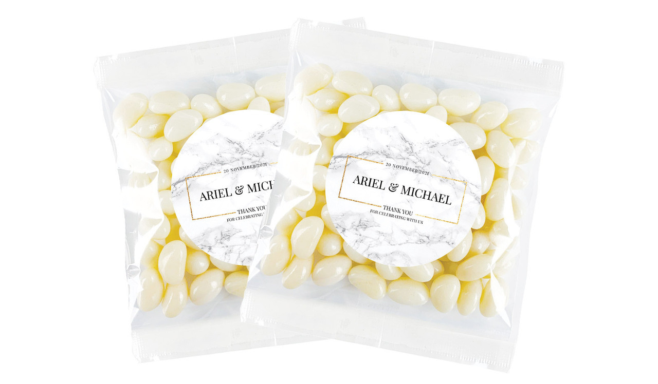 Marble Gold Frame Personalised Jelly Bean Bag Favour