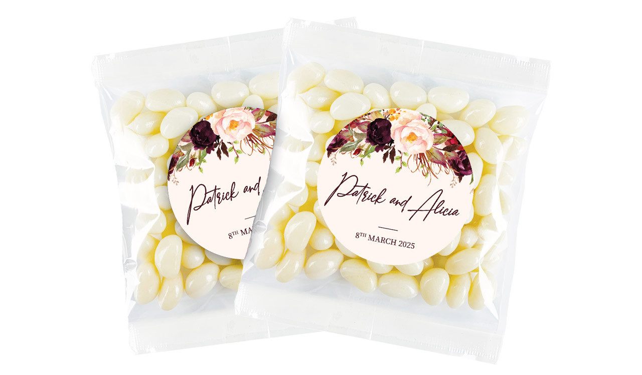 Hanging Flowers Personalised Jelly Bean Bag Favour