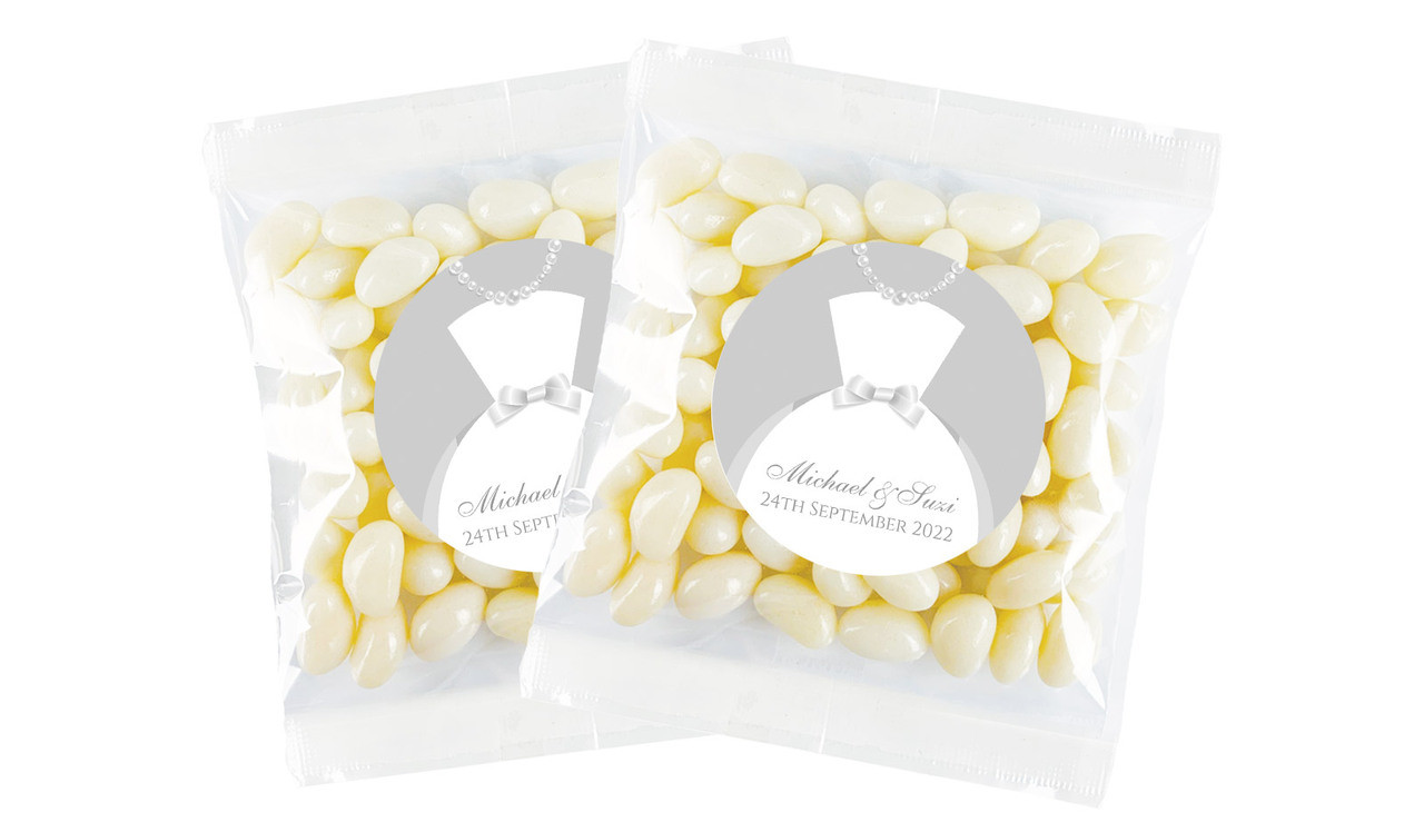 Bride And Groom Dress Personalised Jelly Bean Bag Favour