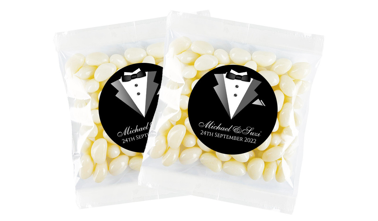 Bride And Groom Suit Personalised Jelly Bean Bag Favour