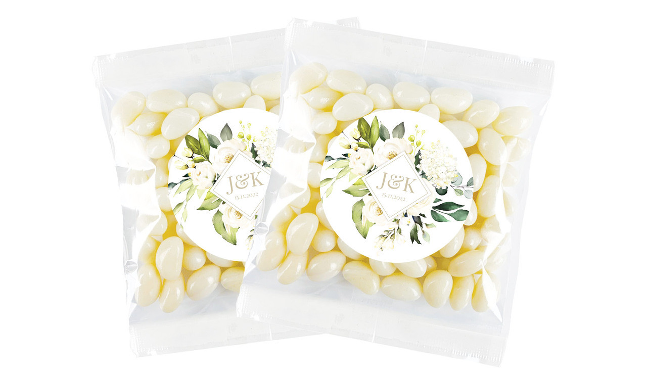 Diamond On Roses Personalised Jelly Bean Bag Favour