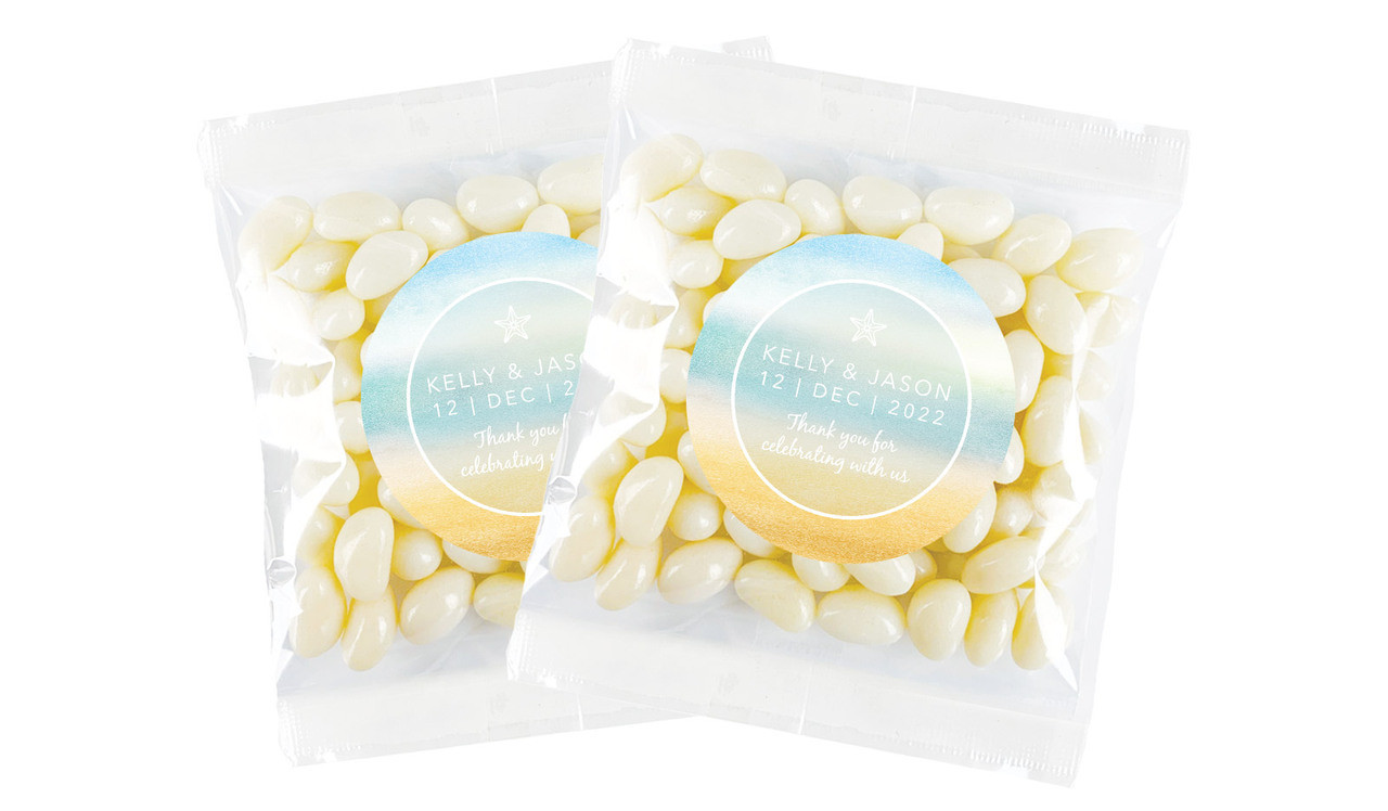 Beach Watercolour Personalised Jelly Bean Bag Favour