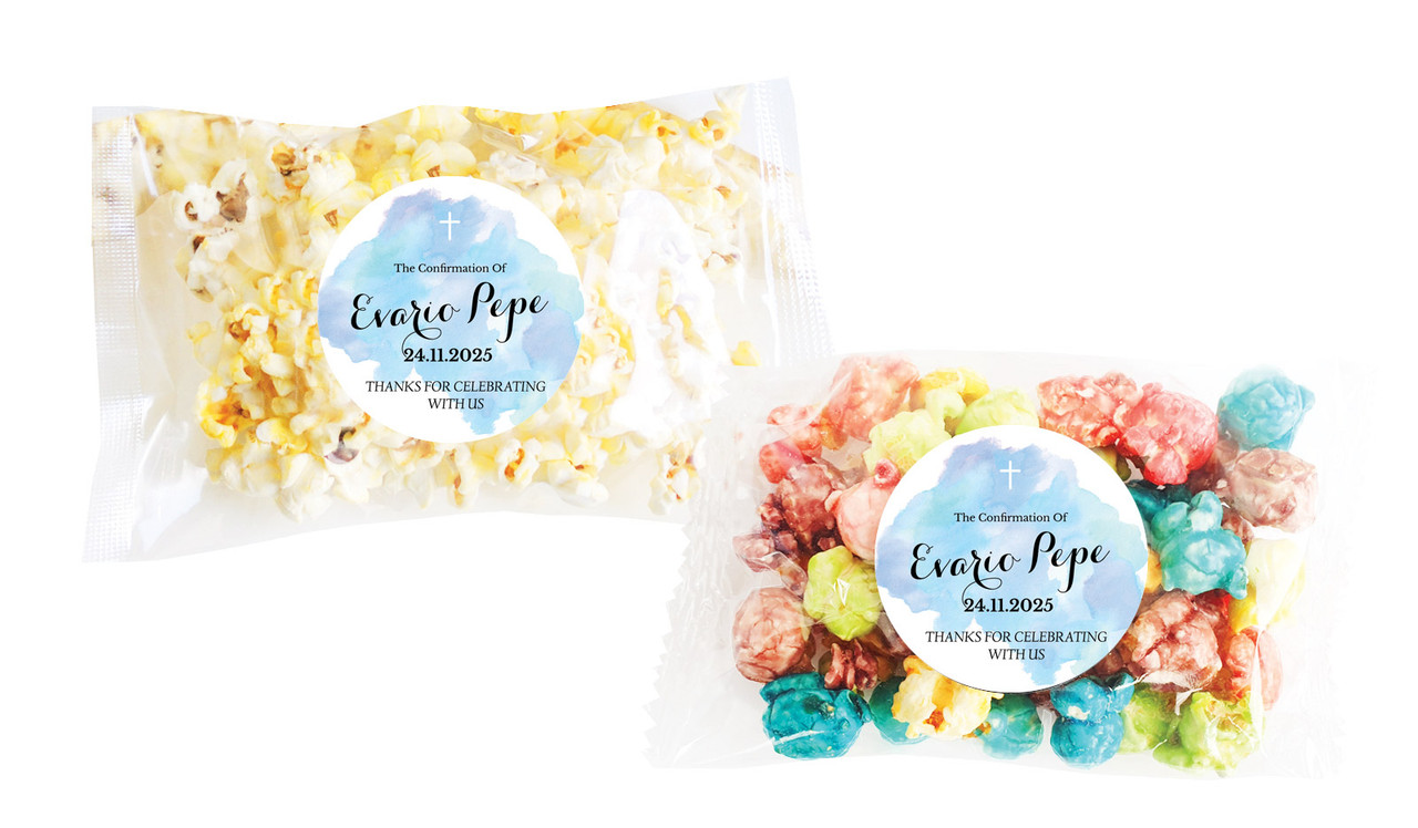 A Splash Of Watercolour Blue Confirmation Popcorn Bag