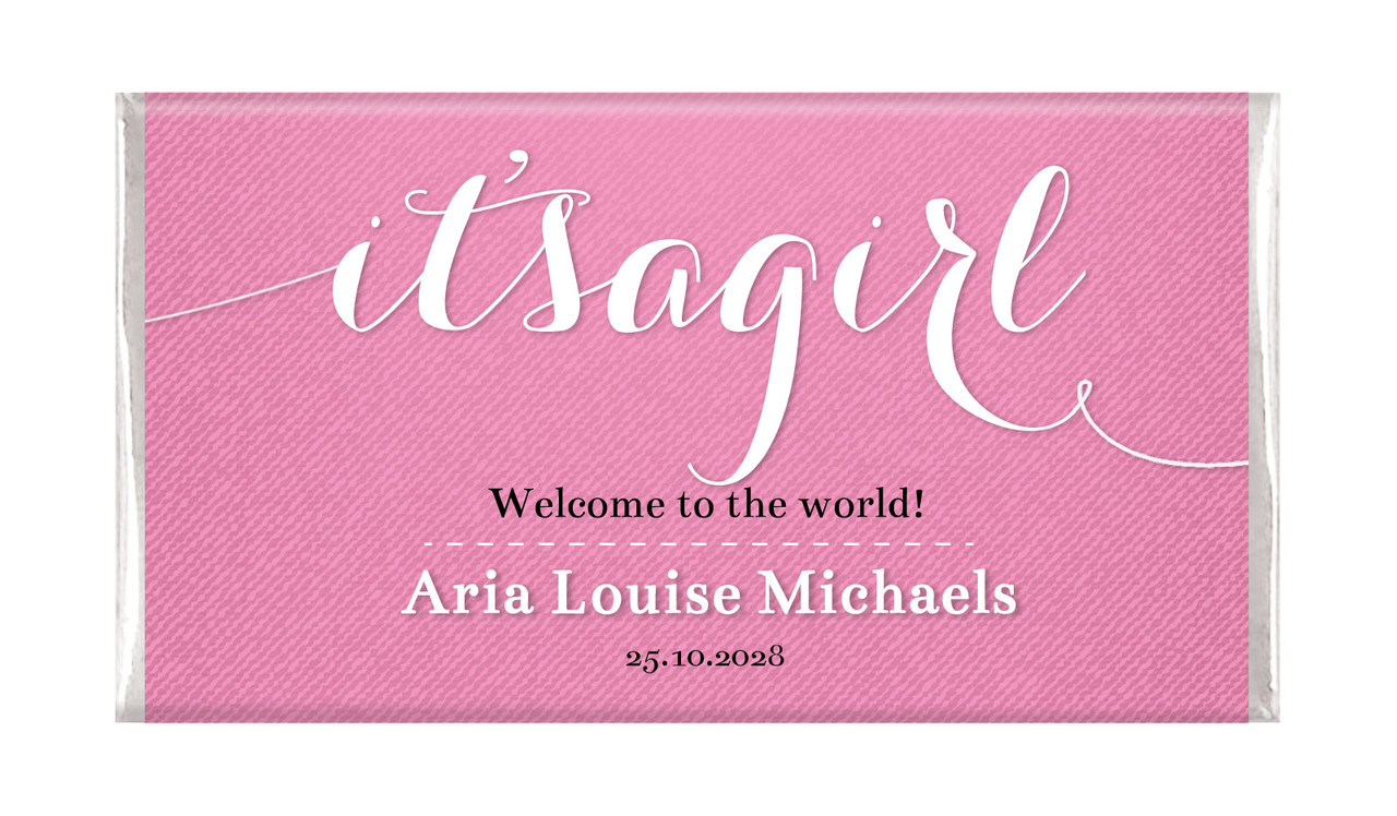 Flowing It's A Girl Pink Personalised Chocolate Bar