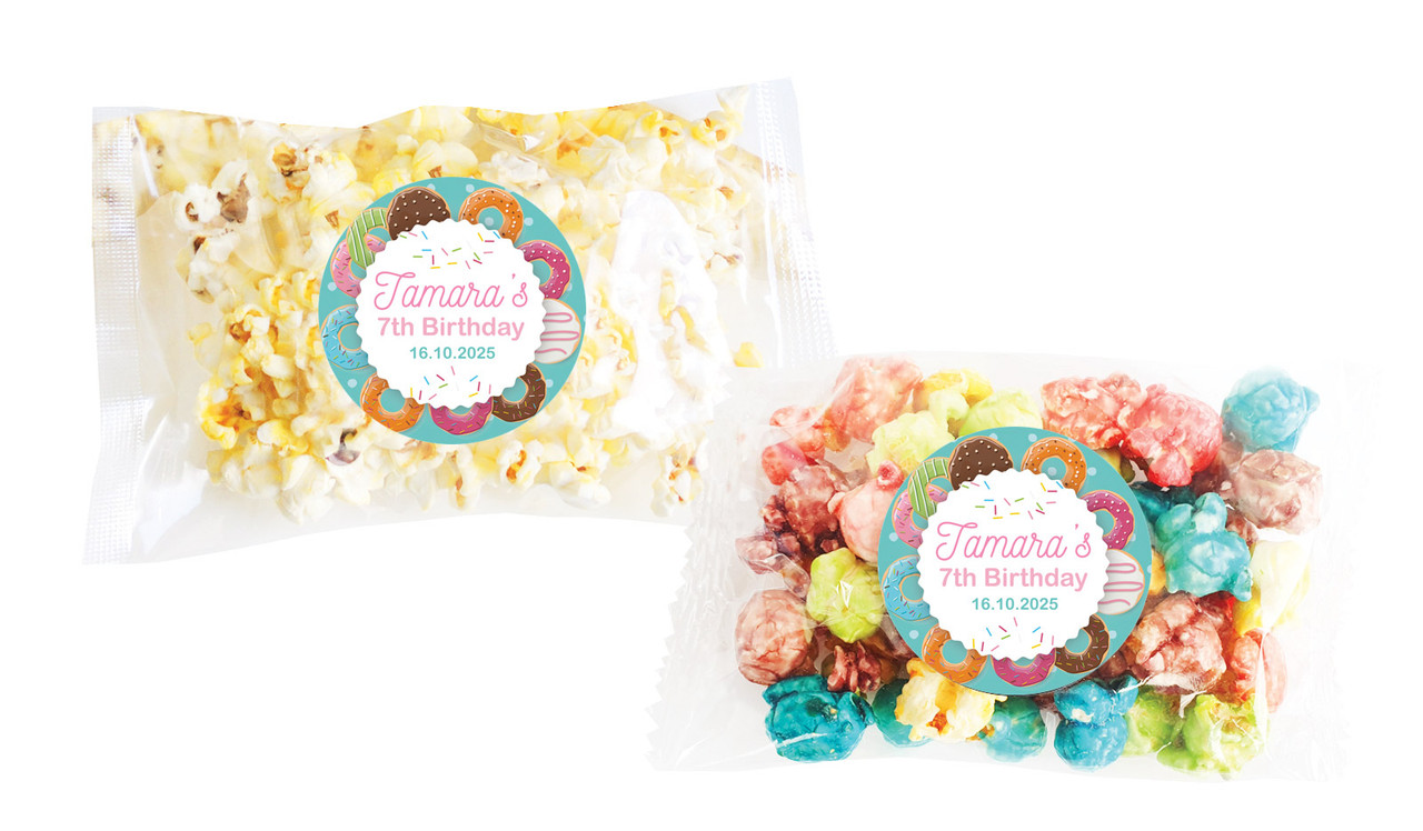 Donut Party Birthday Personalised Popcorn Bag