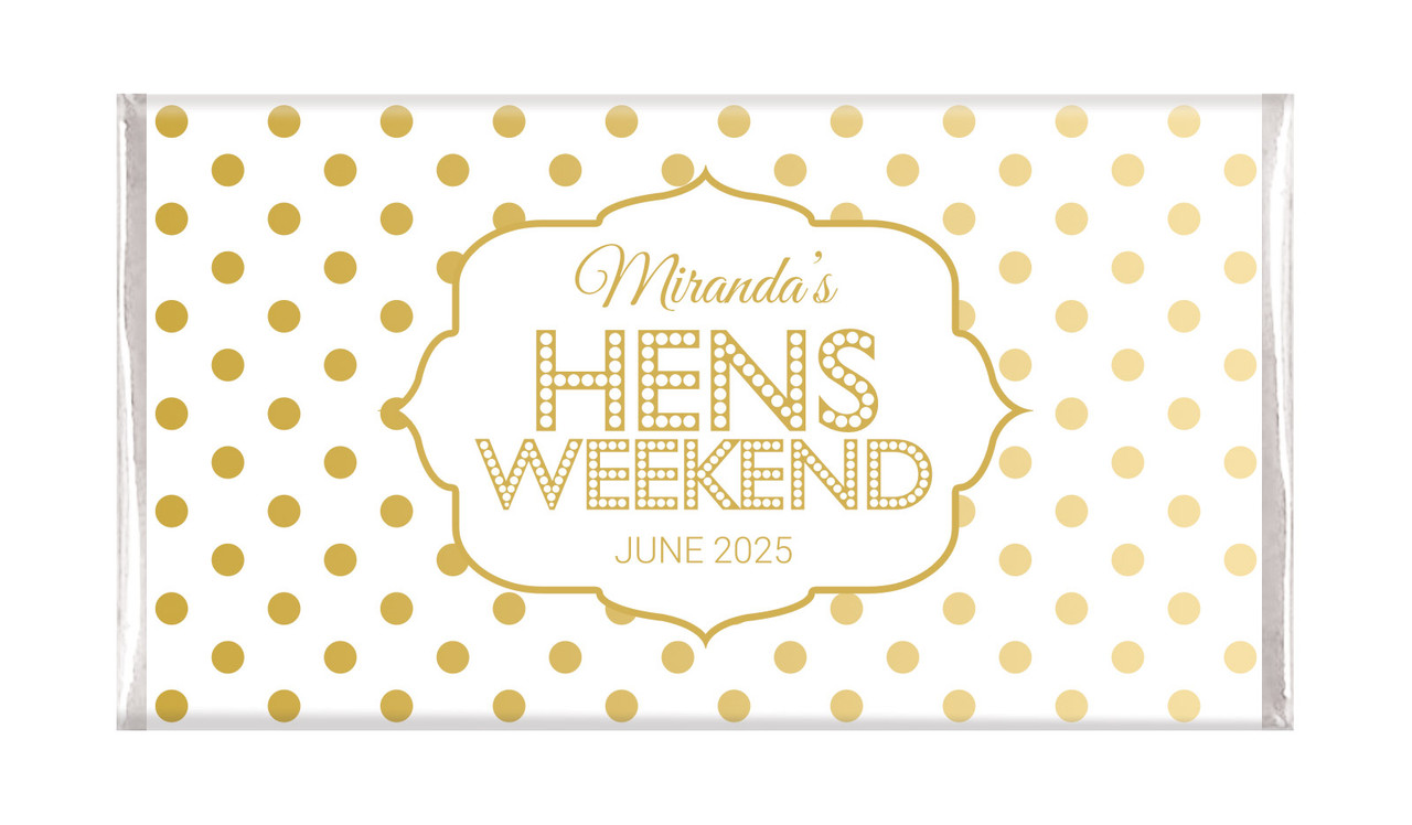 Gold Polkadot Personalised Hens Night Chocolate Bar