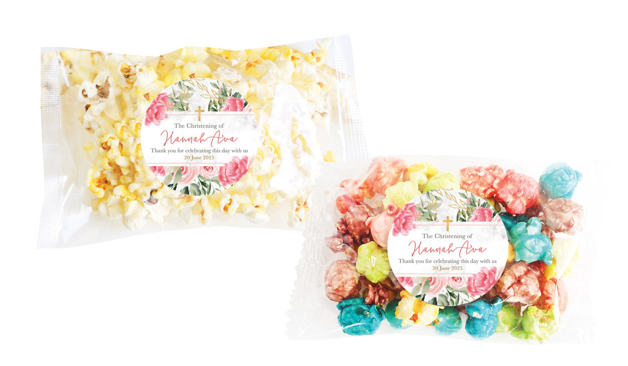 Magnificent Floral Christening Personalised Popcorn Bag