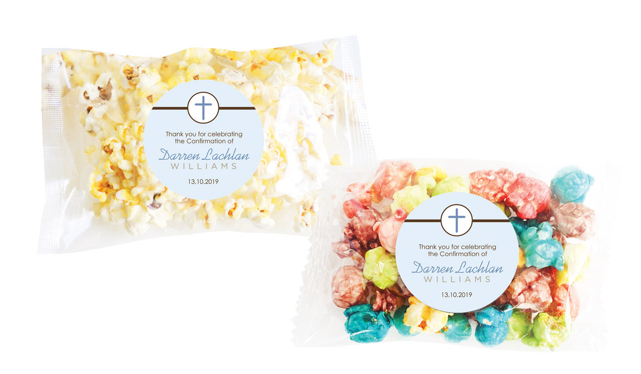 Cross Blue Confirmation Personalised Popcorn Bag