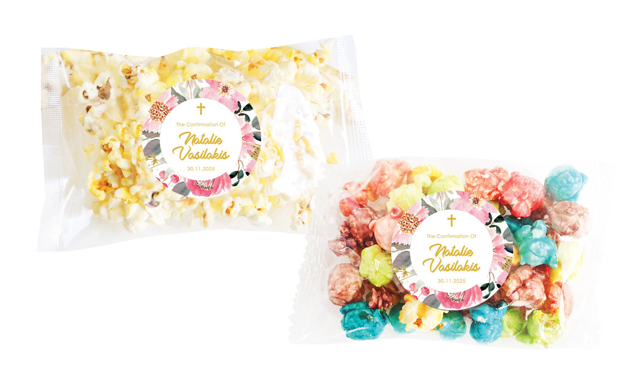 Pink Garden Confirmation Personalised Popcorn Bag