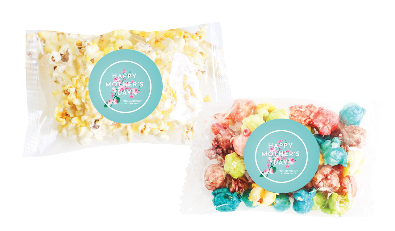 Pink Blooms On Aqua Mothers Day Personalised Popcorn Bag