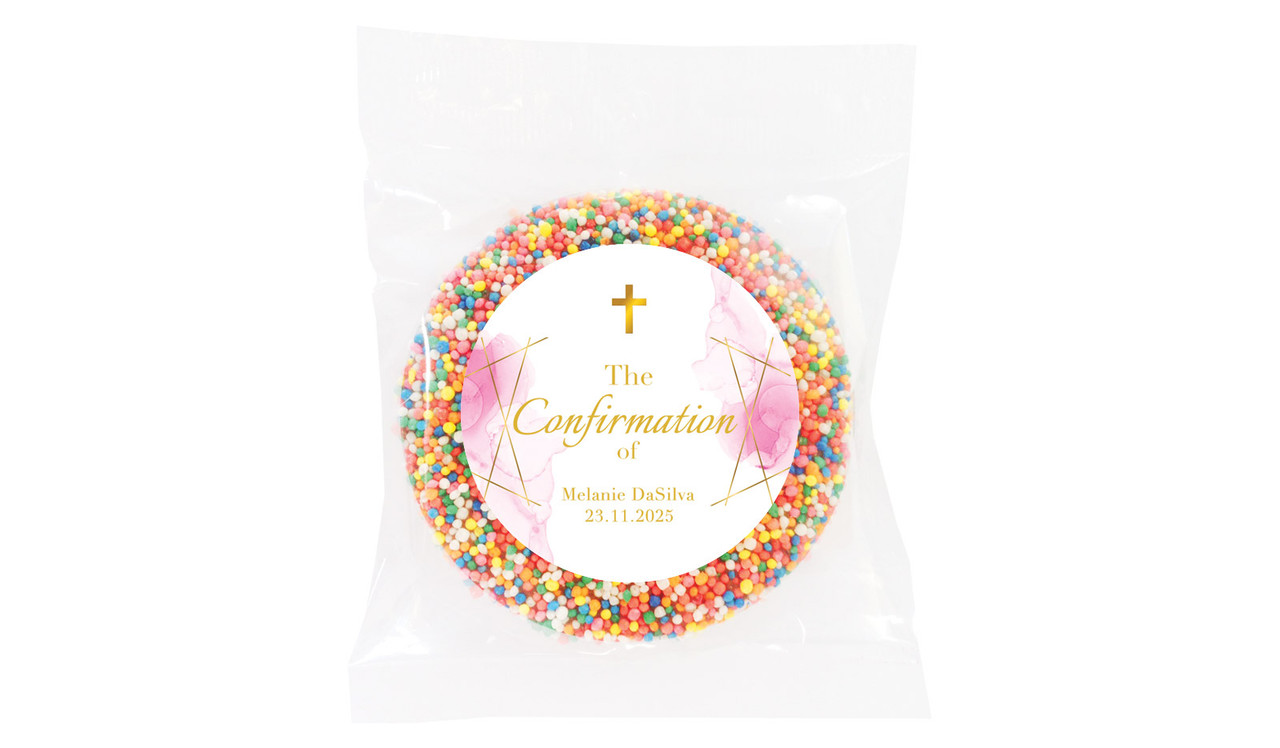 Pink Watercolour with Gold Confirmation Personalised Giant Freckle