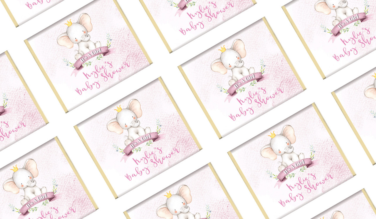 Sitting Elephant Pink Baby Shower Personalised Mini Chocolates