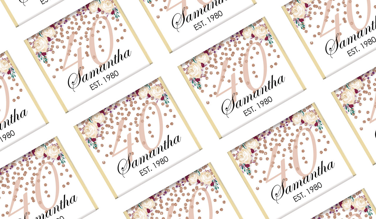 40th Rose Gold Confetti Personalised Mini Chocolates
