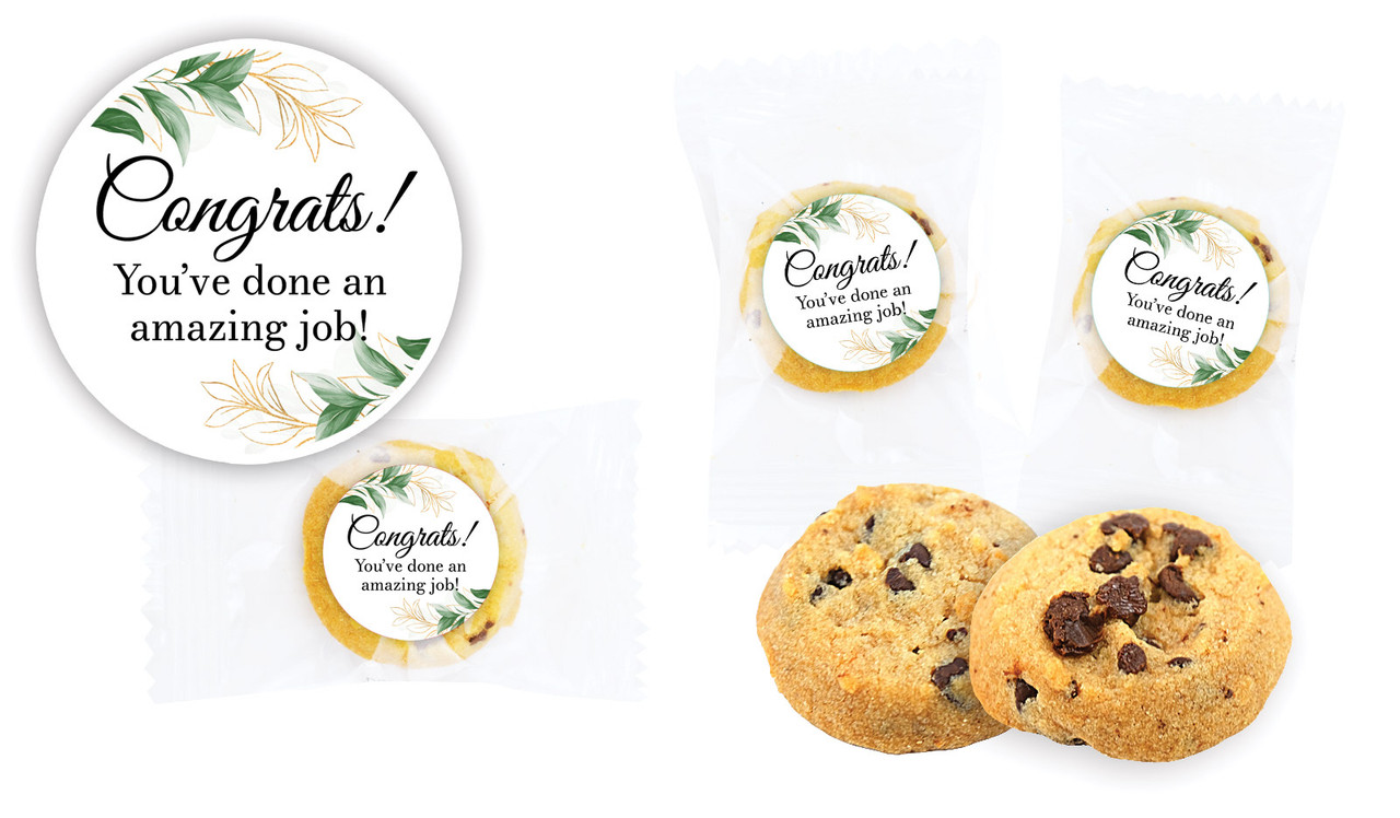 Gold And Green Leaves Congratulations Personalised Bite-Size Cookie 5g