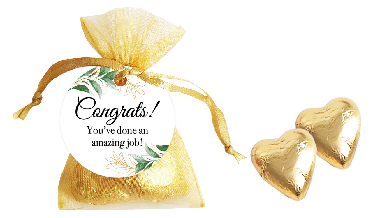 Gold And Green Leaves Congratulations Personalised Organza Bags