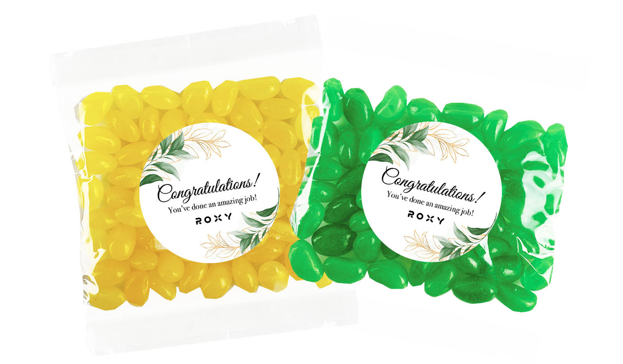 Gold And Green Leaves Congratulations Personalised Lolly Bag Favours