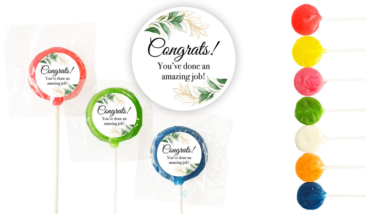 Gold And Green Leaves Congratulations Custom 3cm Mini Lollipops