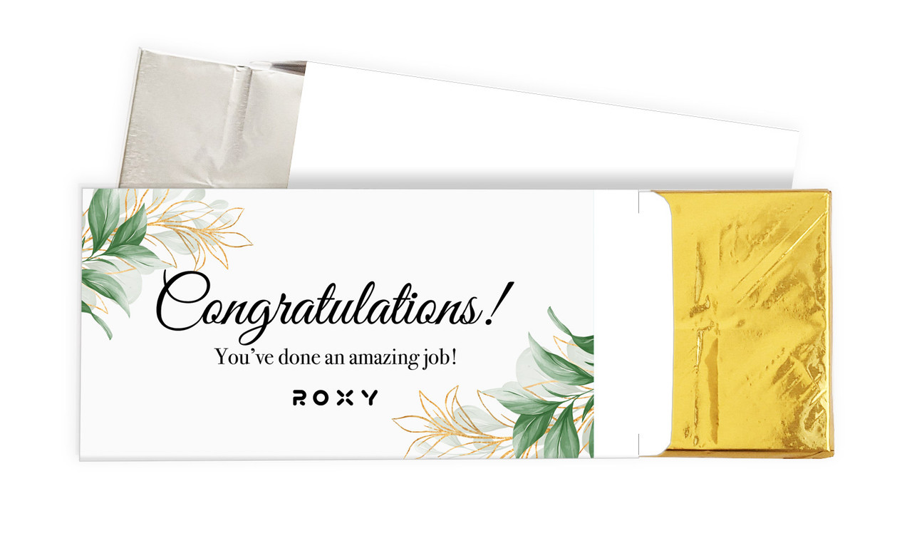 Gold And Green Leaves Congratulations Personalised Chocolate Bar In A Box