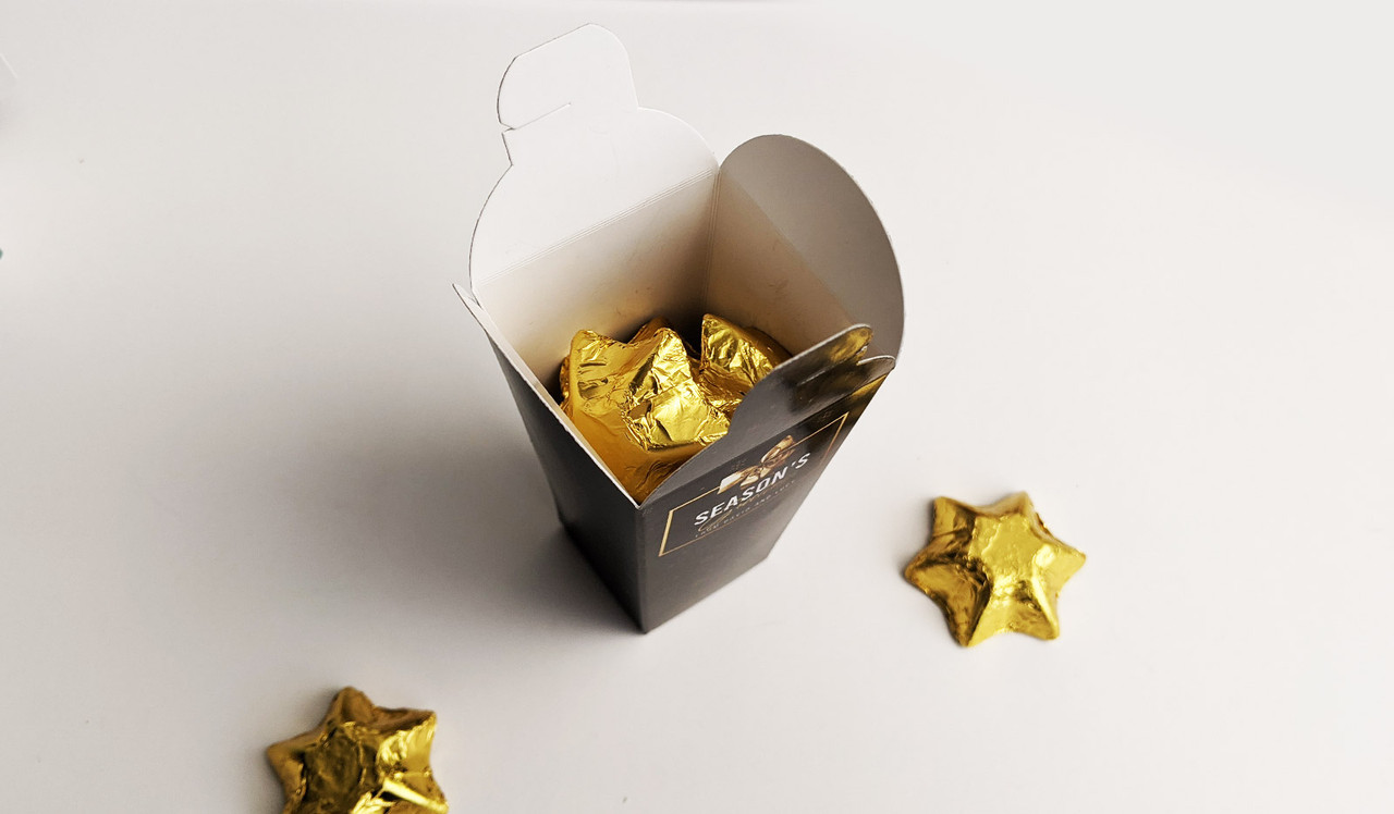 Interior of Chocabox - add your own chocolates or we can add hearts and star chocolates for you for an additional few dollars