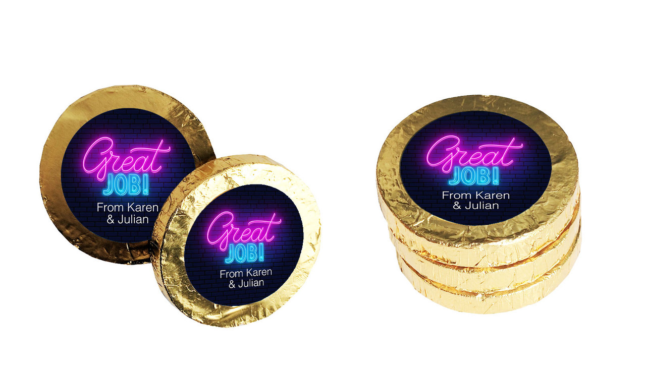 Neon Congratulations Chocolate Coins (Gold Or Silver)