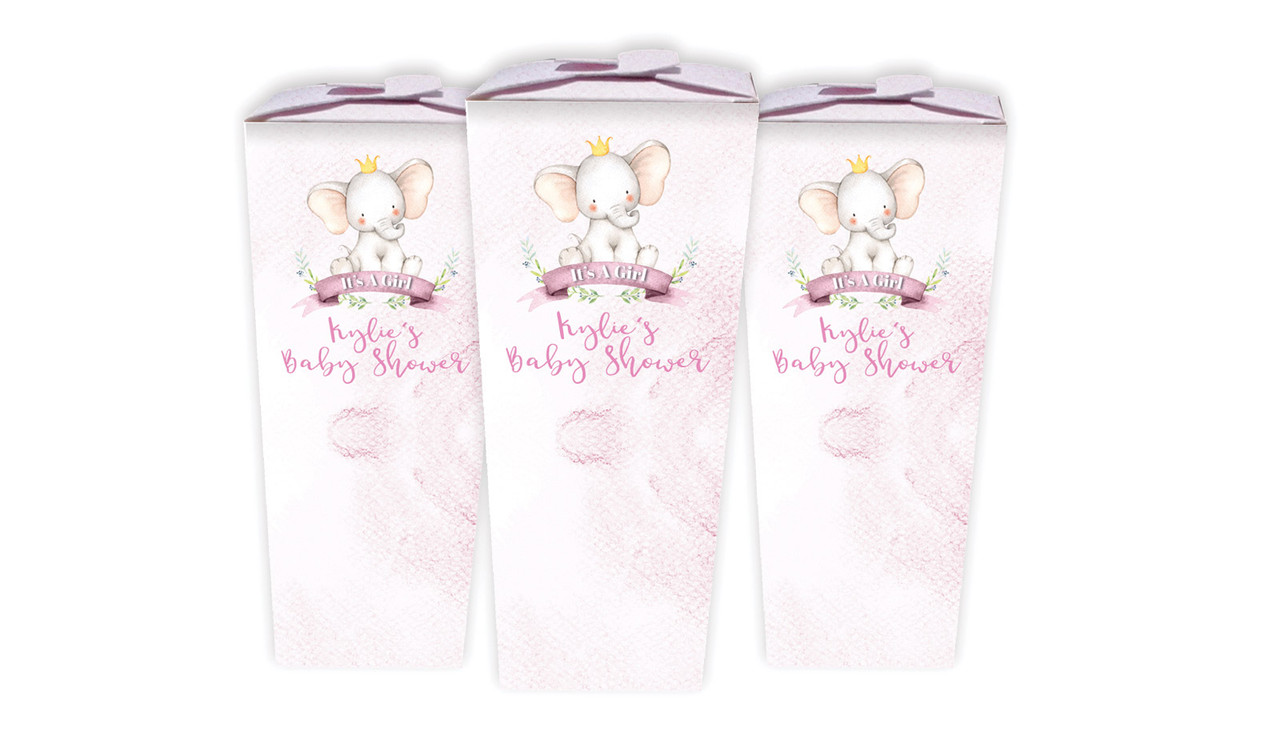 Sitting Elephant Pink Baby Shower Personalised Chocaboxes