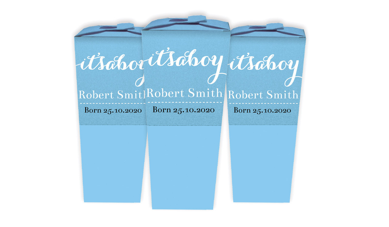 Flowing Words Boys Birth Announcement Personalised Chocaboxes