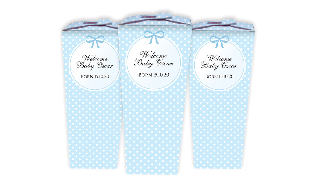 Polkadot Blue Birth Announcement Personalised Chocaboxes