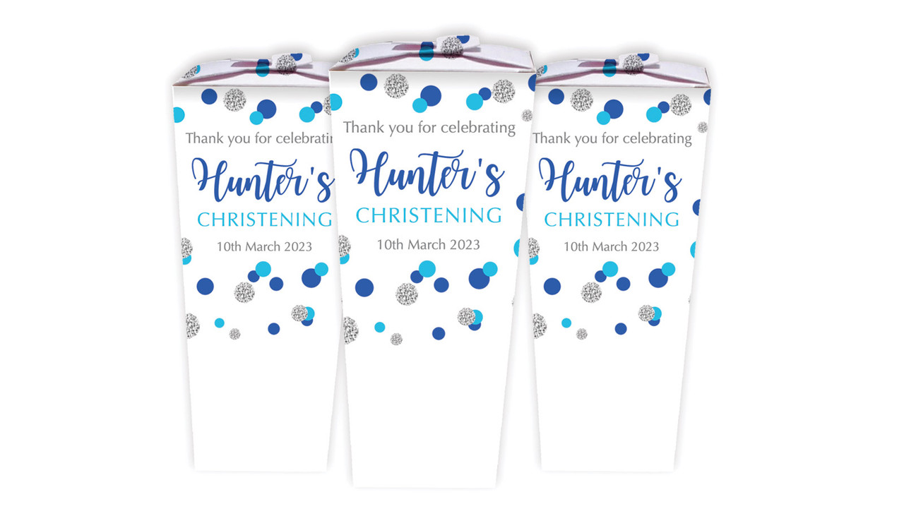 Confetti Blue Christening Personalised Chocaboxes