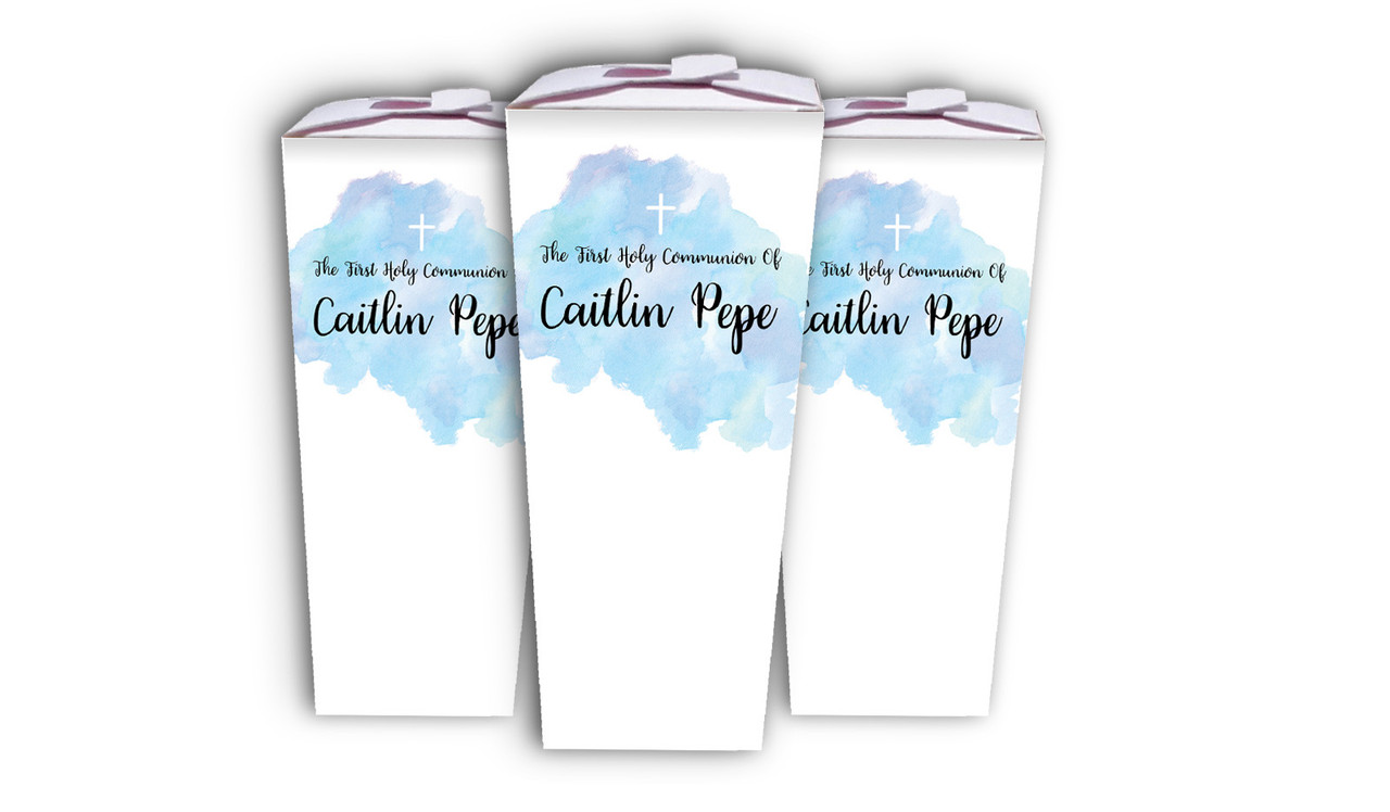 A Splash Of Watercolour Blue Communion Personalised Chocaboxes