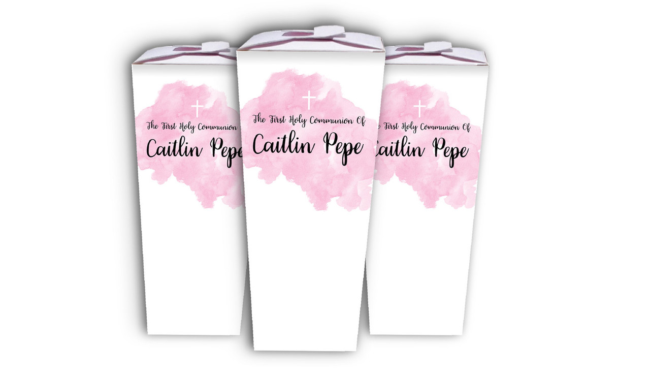 A Splash Of Watercolour Pink Communion Personalised Chocaboxes