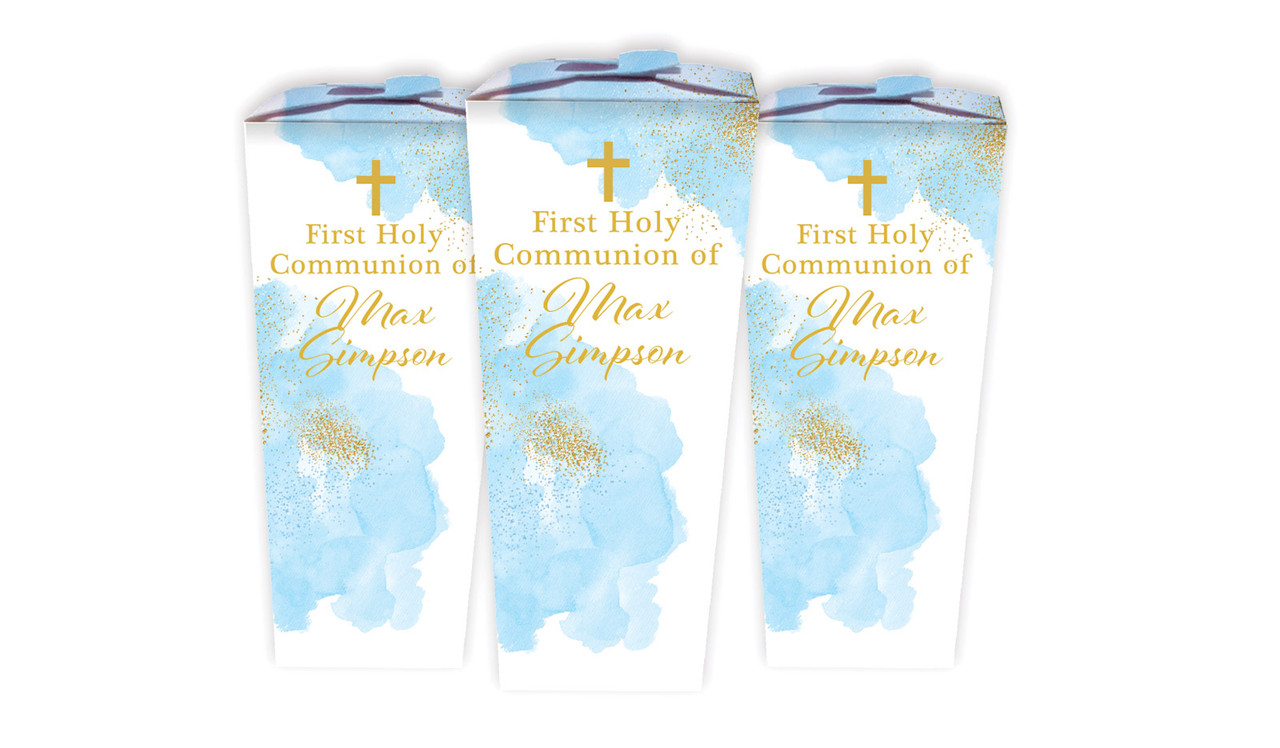 Gold Sparkle on Blue Communion Personalised Chocaboxes