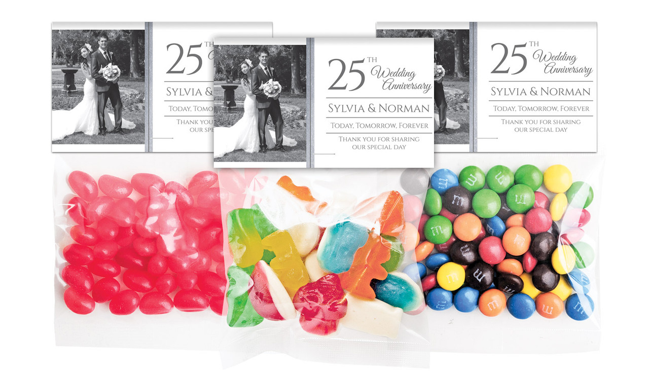 Add A Photo Silver Anniversary Personalised Lolly Bag With Topper