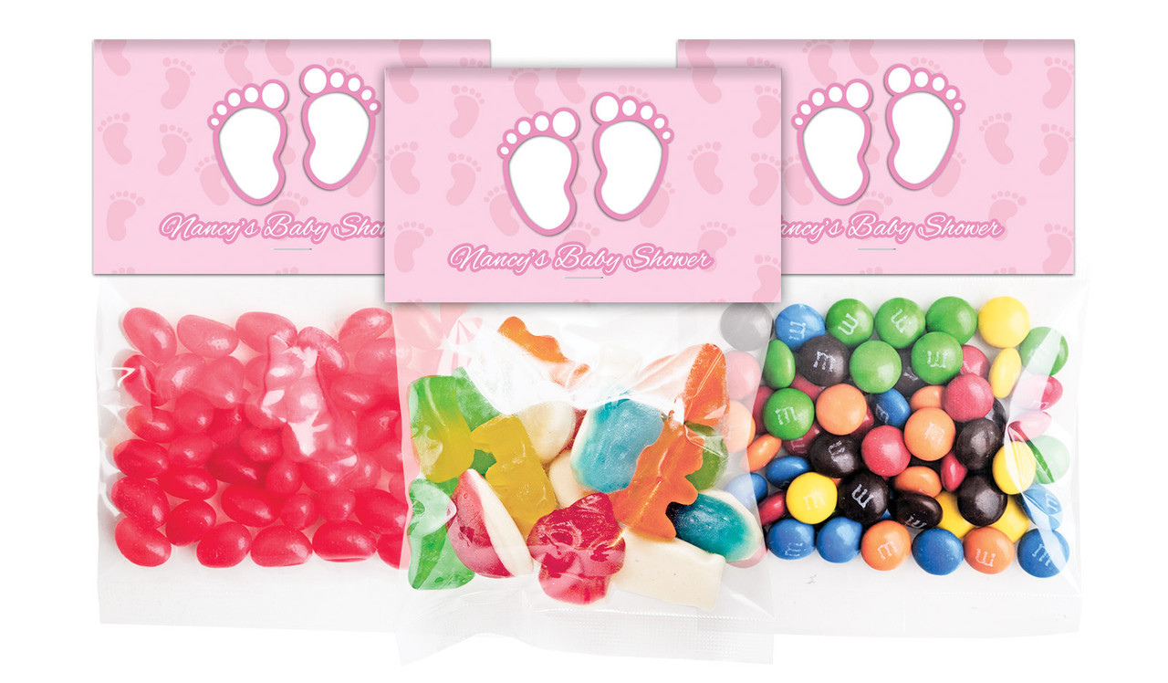 Baby Feet Pink Baby Shower Personalised Lolly Bag With Topper