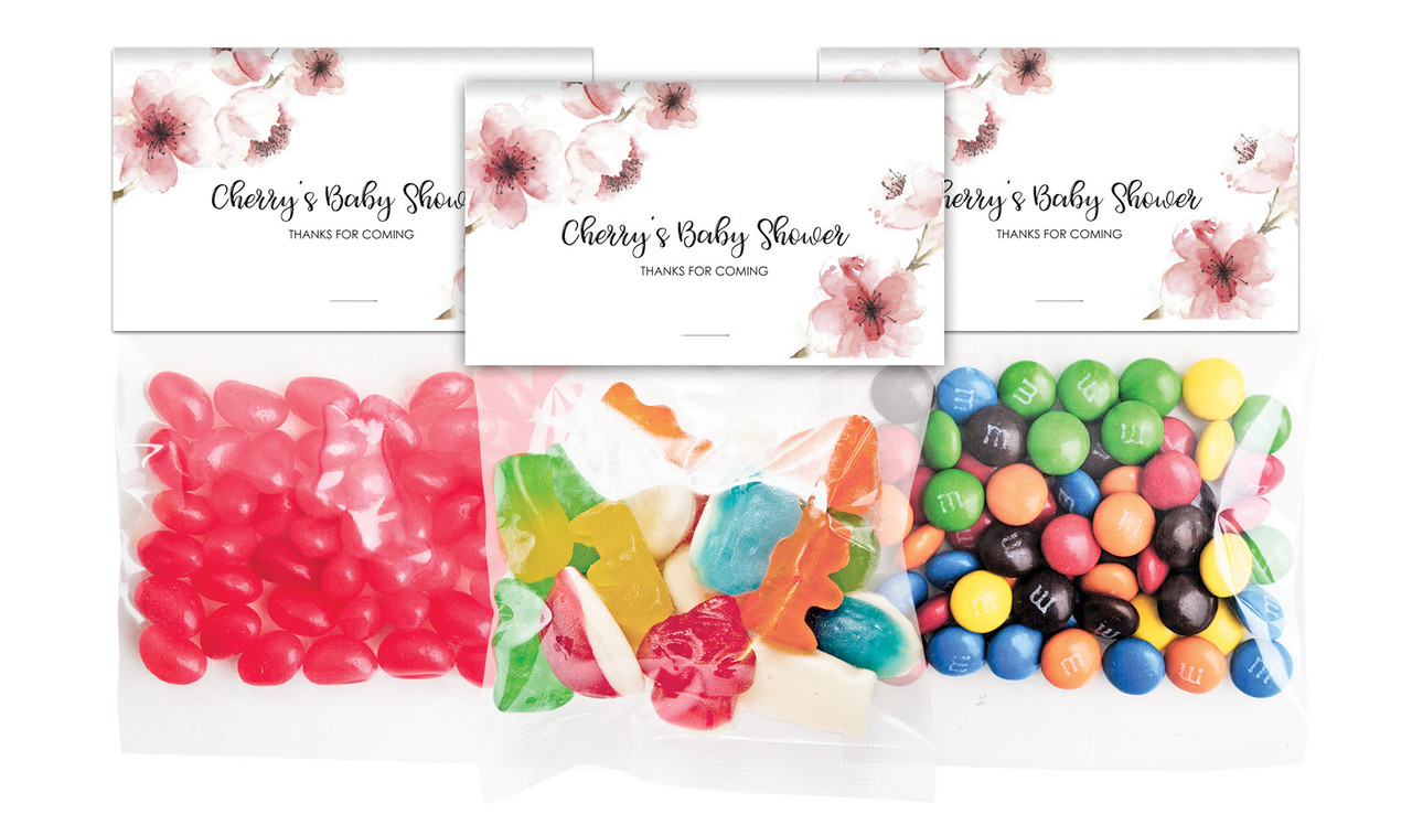 Cherry Blossoms Baby Shower Personalised Lolly Bag With Topper