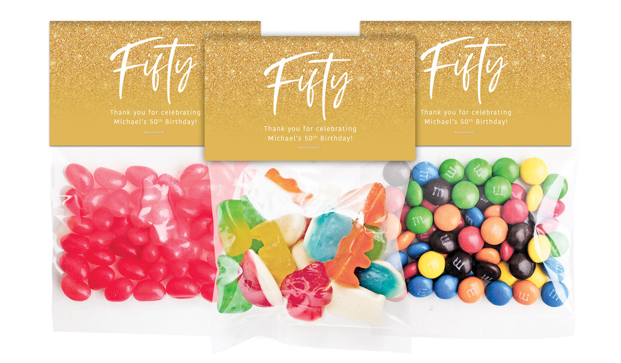 50th Birthday Personalised Lolly Bag With Topper