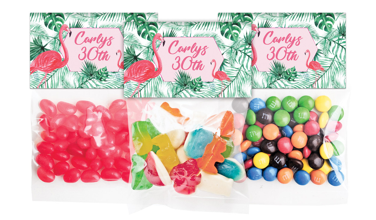 Flamingo Jungle Personalised Lolly Bag With Topper