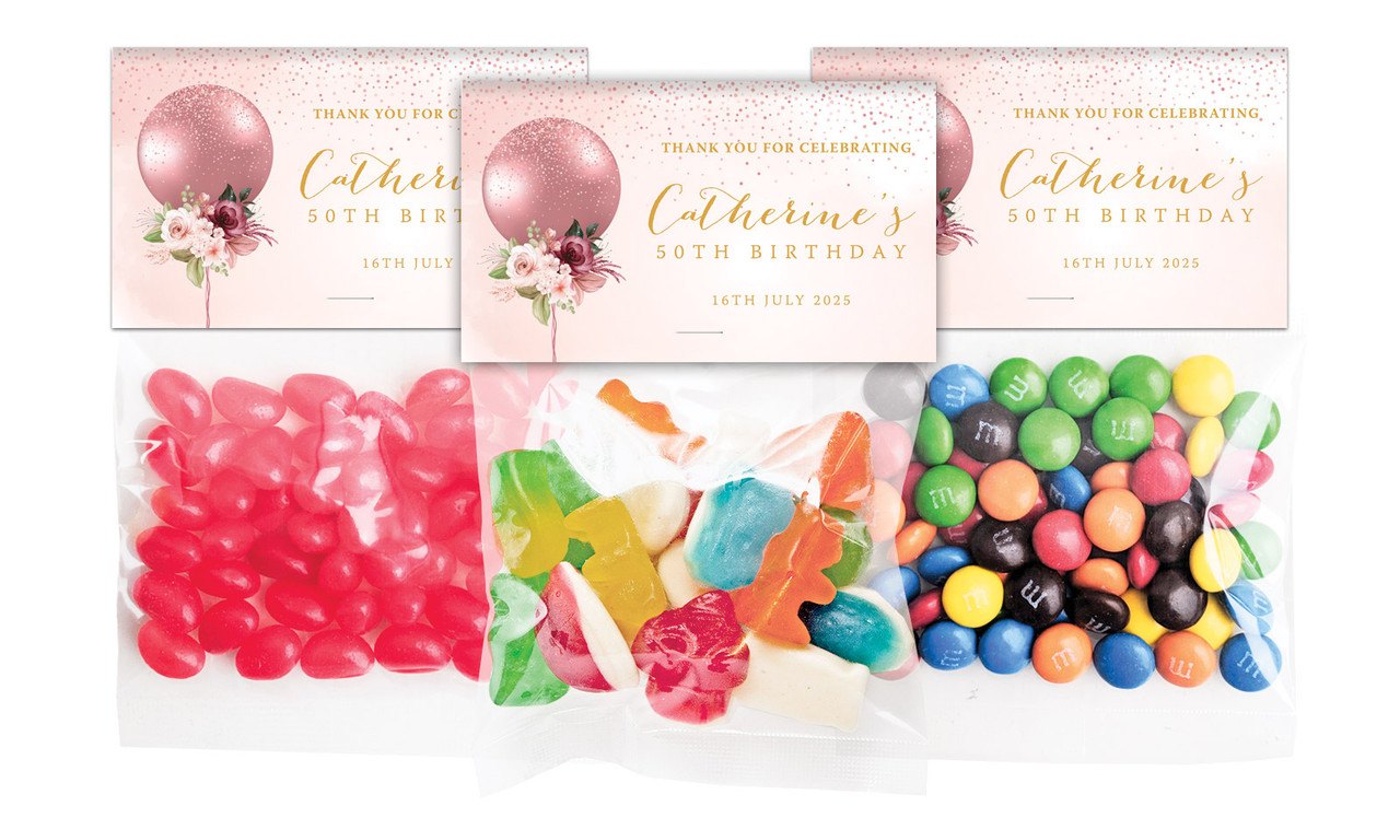 Glitter Balloon Personalised Lolly Bag With Topper