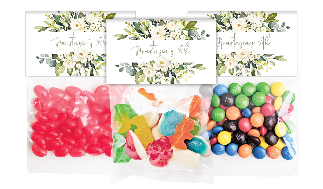 White Roses Personalised Lolly Bag With Topper