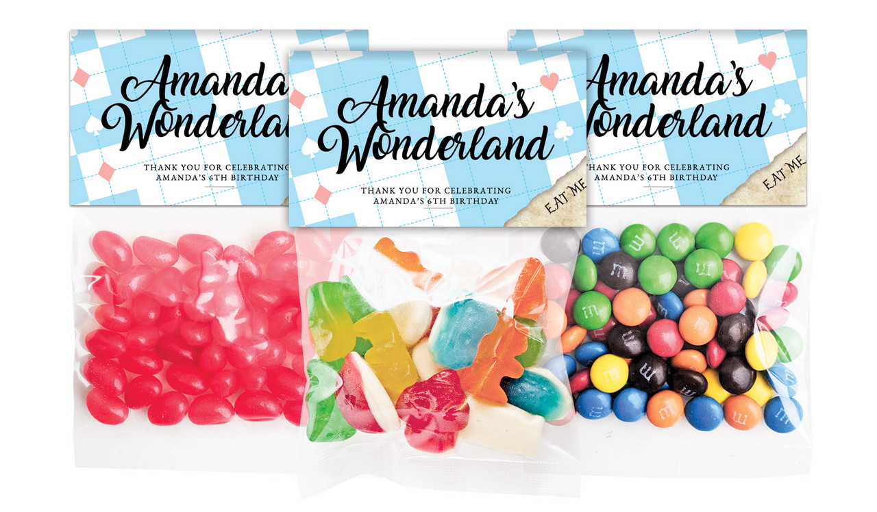 Alice In Wonderland Birthday Personalised Lolly Bag With Topper
