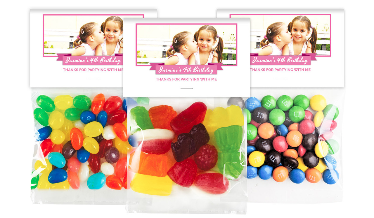 Banner Photo Pink Birthday Personalised Lolly Bag With Topper