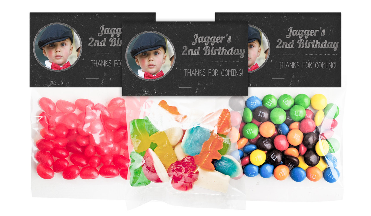 Chalkboard Photo Birthday Personalised Lolly Bag With Topper